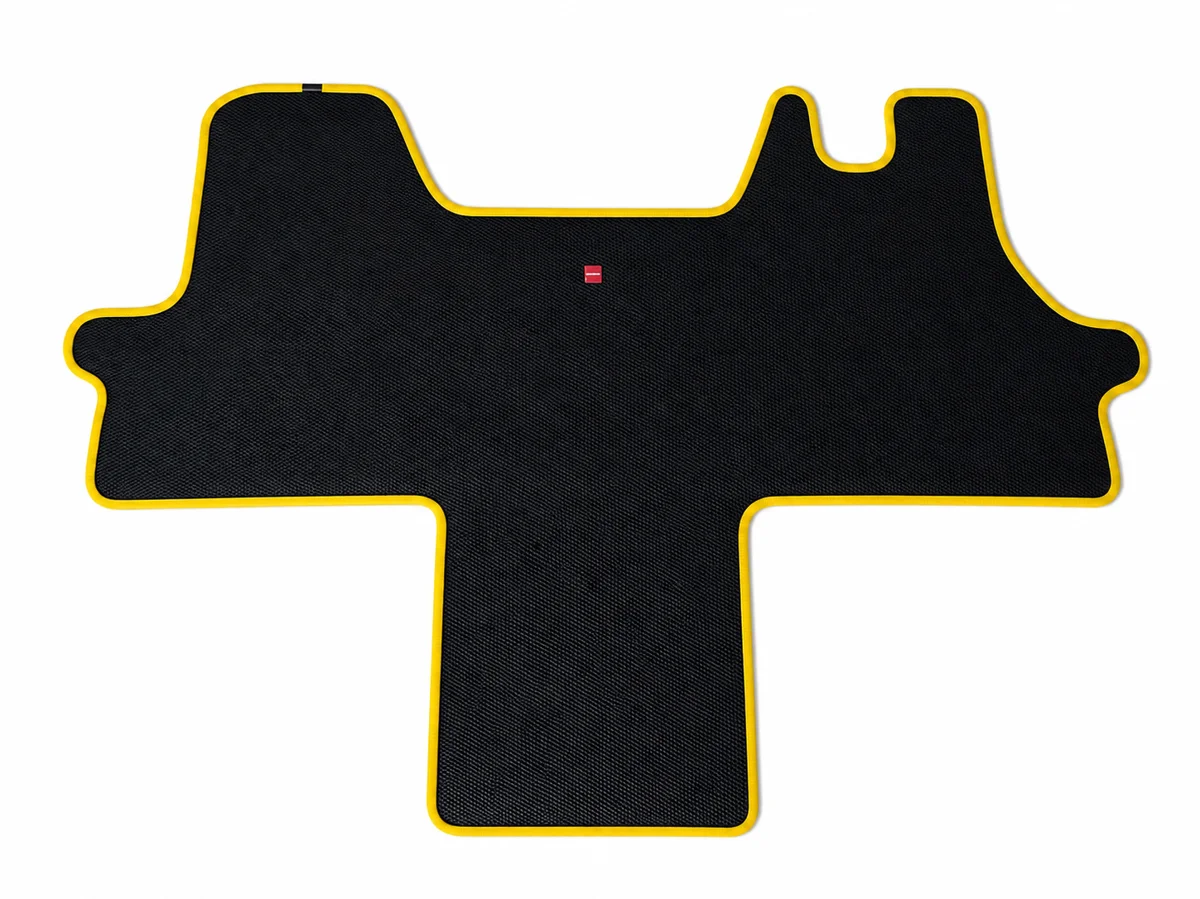 Maxmats custom-fit rubber cab mat with yellow trim